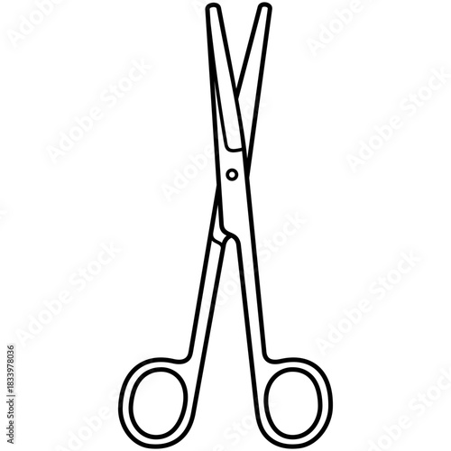 Mayo scissors straight blunt. Surgical instrument. Sterile medical tool for cutting dense tissue. Vector outline icon.