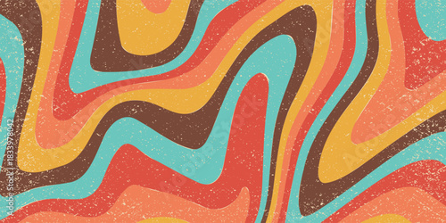 Abstract modern Retro 70s colorful sun with rays on vintage background. Groovy banner, poster or postcard. abstract decoration