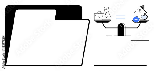 Decision-making concept. Balancing financial choices and personal life priorities on a scale. Decision-making s trade-offs and value assessment. For financial planning, work-life balance, priorities