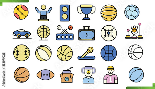 Comprehensive Collection of Sports and Gaming Icons for Various Activities
