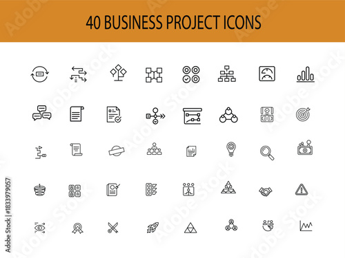40 Business Project Icons Collection Vector Graphics With White Background Keywords: business