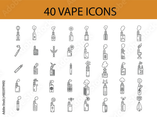 40 Vape Icons Collection Vector Graphics With White Background Keywords: vape, icons