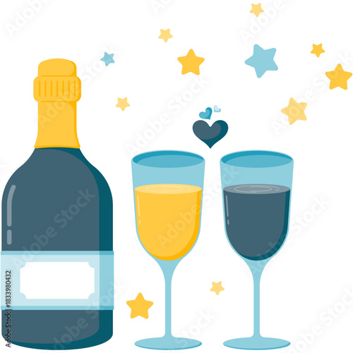 Champagne Bottle & Glasses