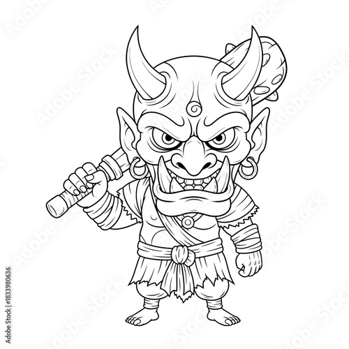 Demon Samurai Warrior Cartoon Outline Coloring Page Monster Character Graphic