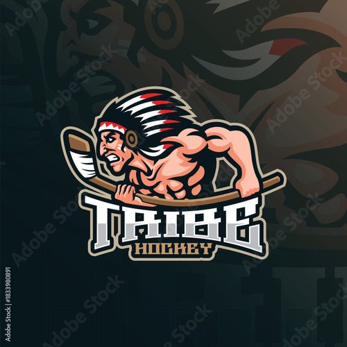 Tribe mascot logo design vector. Tribe hockey illustration for sport team.