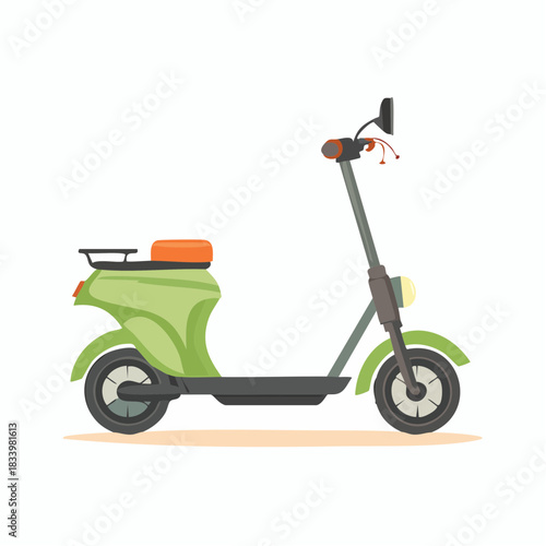 Green Electric Scooter with Orange Seat and Mirror.