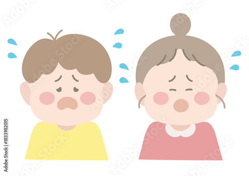 泣き喚く男の子と女の子　ポーズ　表情