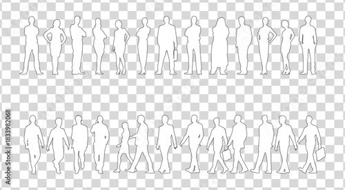 Set of business people silhouette, man and woman team, isolated on transparent background	