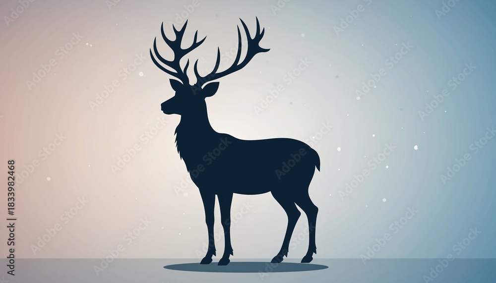 Naklejka premium Silhouette of a majestic stag with large antlers standing against a gradient background Deer Animal Wildlife
