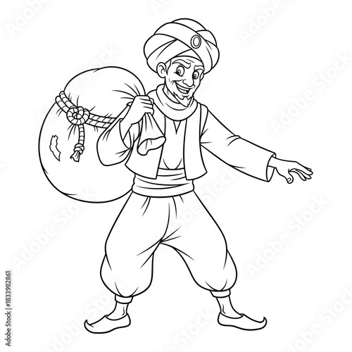 Man Character Carrying a Large Heavy Sack of Gold Coins or Treasure Illustration
