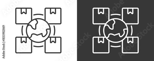 Global Market Icon Set Vector Collection Isolated In Black And White