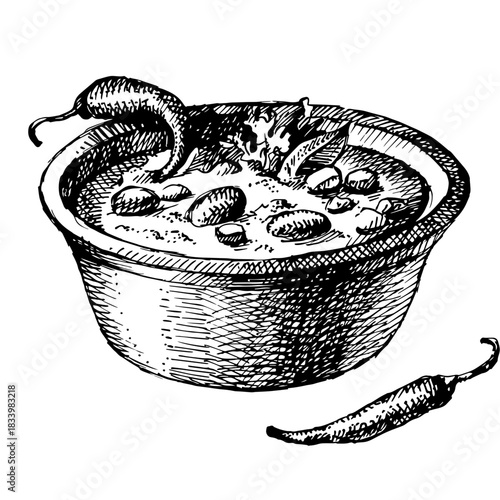 Vintage retro hand-drawn carne, chili⁠
