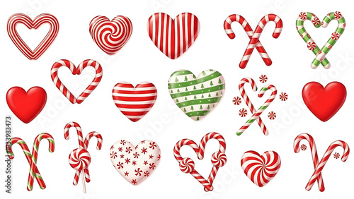 heart shaped candy canes, Candy canes red clipart set. Candy cane, lollipop and peppermint candy clip art collection with shape and pattern like spiral, stripes, swirl, pine tree, heart and star for C