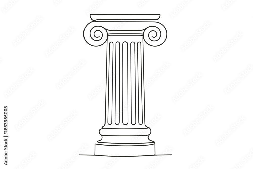 Naklejka premium Classical ionic column drawing with scrolls and fluted design