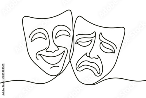 Simple line drawing of comedy and tragedy masks representing performing arts