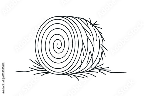 Line drawing of hay bale on white background - agricultural illustration