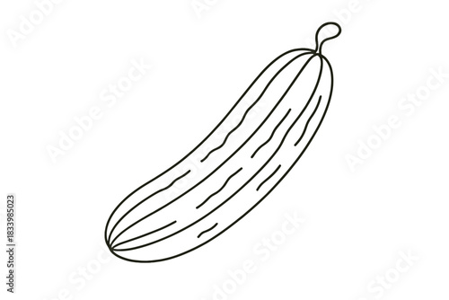 Minimalist black and white cucumber outline with simple line art design