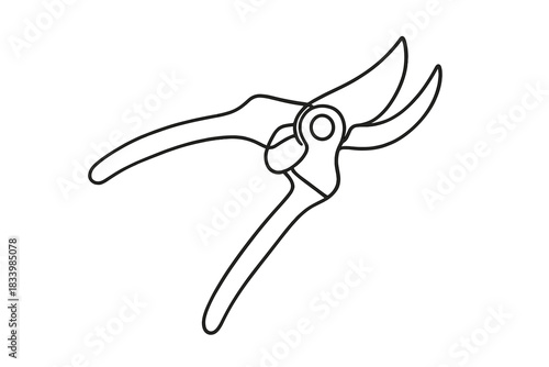 Outline of garden pruning shears with bypass blade and ergonomic handle