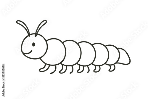 Cute cartoon caterpillar with antenna and segmented body outline