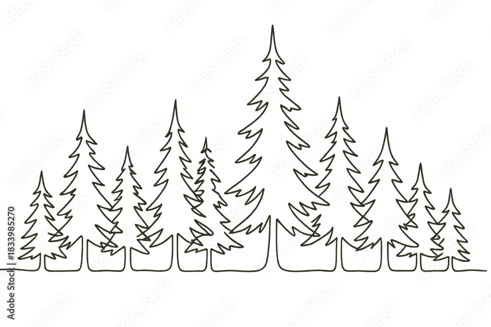 Obraz premium Abstract line art of pine tree forest silhouette