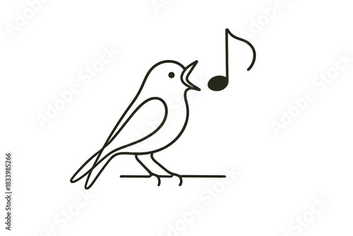 Minimalist line art of a singing bird with musical note
