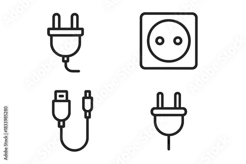 Simple line icons of plugs and outlets