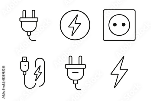 Electrical outlets and plugs icons: simple energy symbol set