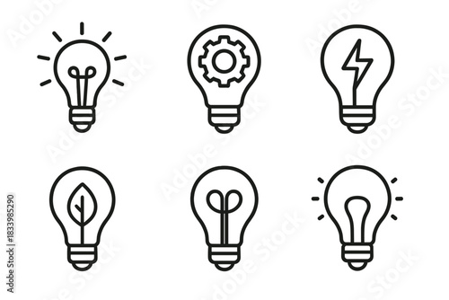 Innovative light bulb icons featuring eco-friendly and technology design concepts