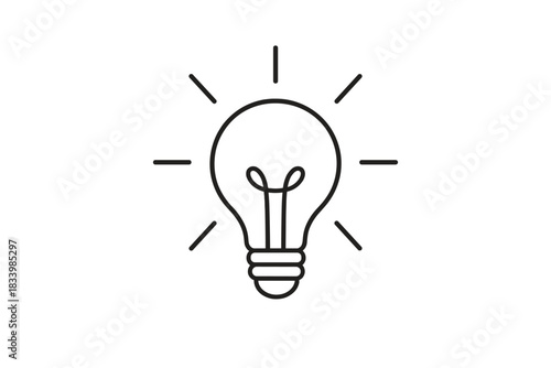 Simple line drawing of lightbulb icon with bright idea concept