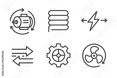 Vector line icons of industrial components and mechanisms