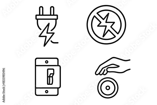 Set of energy and electricity icons featuring plug and switch symbols