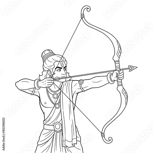 Indian Archery Warrior Focusing Shot Traditional Costume Graphic Illustration Art
