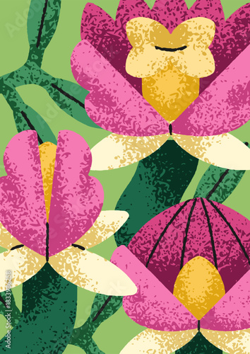 Floral card background. Vertical nature poster design with hand-drawn flowers...