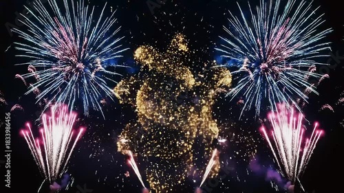 A Dynamic Display of Dazzling Fireworks Exploding in a Symphony of Bright Lights and Vibrant Colors Against the Night Sky, Marking a Festive Celebration