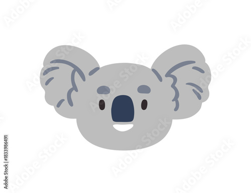 Cute koala bear, face avatar. Smiling jungle animal with cheerful expression. Wild baby character, user profile, head portrait in kawaii style. Flat vector illustration isolated on white background