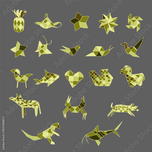 set illustration of various shapes weave wicker isolated on grey background. vector illustration