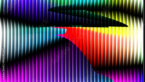 Vibrant abstract vertical light stripes with dark curved shapes