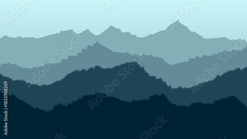 Calm layered mountain scene in cool tones, creating a peaceful natural background ideal for design and visuals