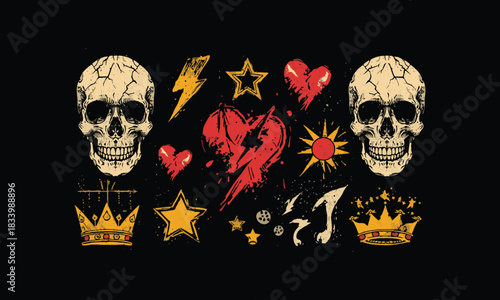 Skull and crossbones illustration on a black background