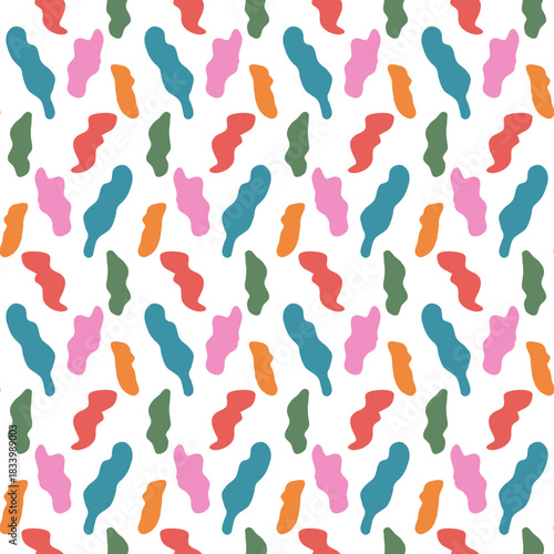 Organic small dashes fluid seamless pattern. Irregular freeform liquid spotty background. Abstract amoeba spots print. Simple mini wavy lines splashes. Vector seamless red, blue bg repeat illustration