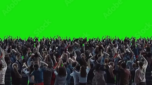 Crowd of People on Green Screen Background for Video Compositing