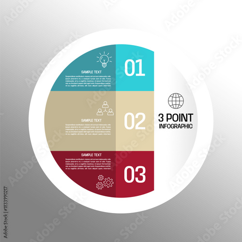 3 point circle infographic with vector business icons presentation template. 3 step circle infographic. vector eps