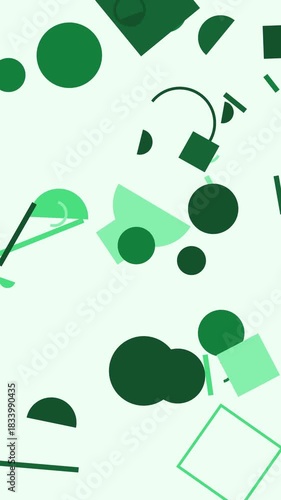 Geometric Shapes Composition: An artistic arrangement of vibrant green geometric shapes floating. This abstract design creates a visually stimulating composition.