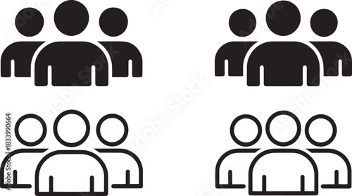 Group of people icons in silhouette and outline styles