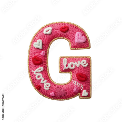Wallpaper Mural Embroidered pink letter S patch decorated with hearts and word love, featuring romantic and playful design perfect for crafts and gifts Torontodigital.ca