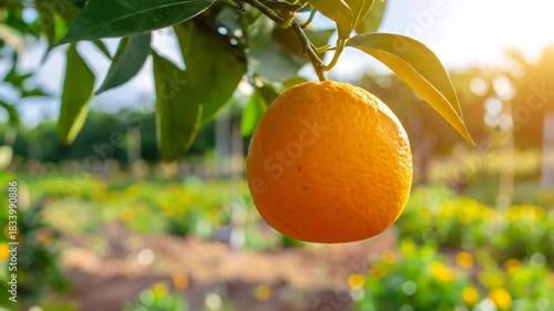 Ripe Orange Fruit Hanging on Tree Branch