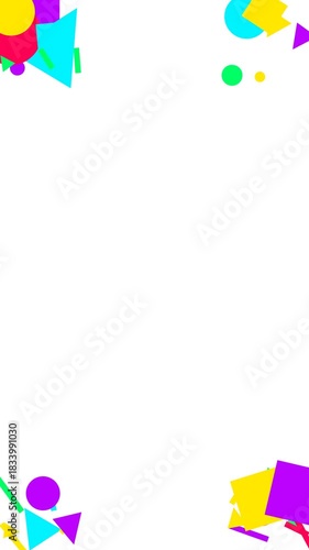 Colorful Shapes: A playful array of vibrant geometric shapes dances across the canvas, each shape is simple, creating an visually appealing pattern