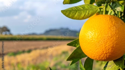Ripe Orange Fruit Hanging on Tree Branch
