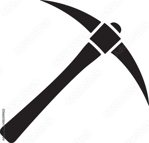 Black pickaxe vector icon representing mining construction and excavation work on a transparent background