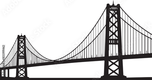 black silhouette of bridge architecture on white background, vector.